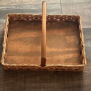 VTG  Kilwins American Basket Wood  Rattan Wicker TRAY Hand Made Signed 1996